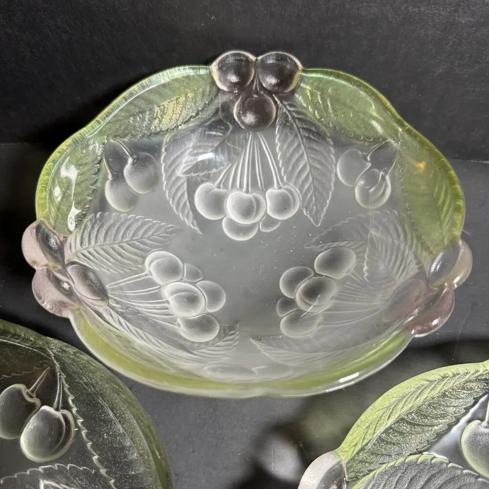 3 GORGEOUS Vintage Mikasa Hoya Cherry Frosted Glass Plates [Item 914]